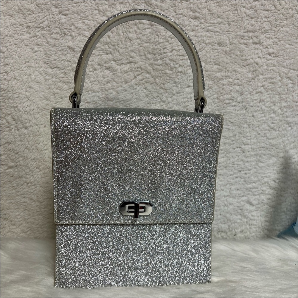 Neely &Chloe Silver Glitter Mini Top-Handle Bag with Turn-Lock